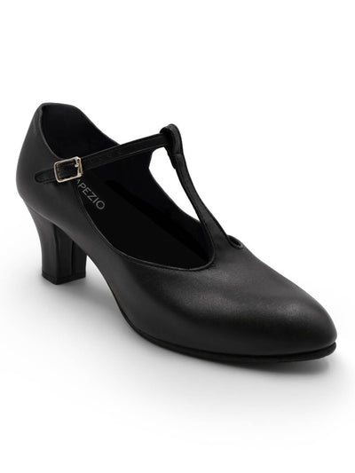 Capezio Jr. Footlight T-Strap Leather Sole Character Shoe 2" 750B